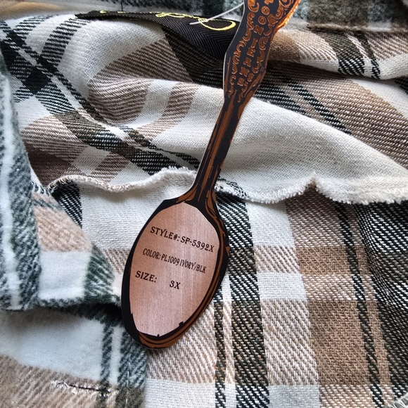 Plaid Button-Up Artist Shirt Jacket by Spoon Jeans Front Pockets 3x - Picture 6 of 10